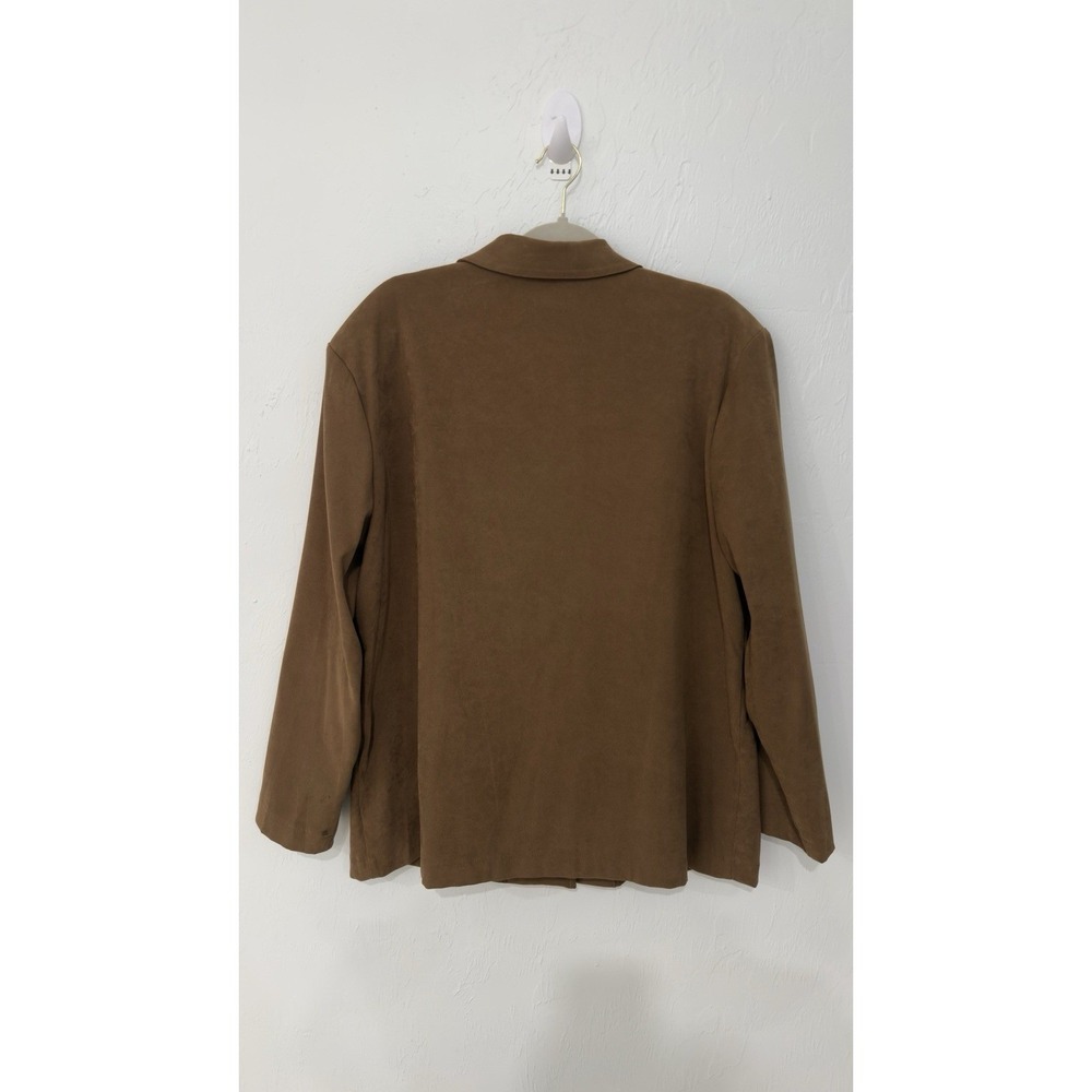 Briggs New York Women XL Brown Faux Suede Blazer Jacket Button Front Pocket - Picture 3 of 9
